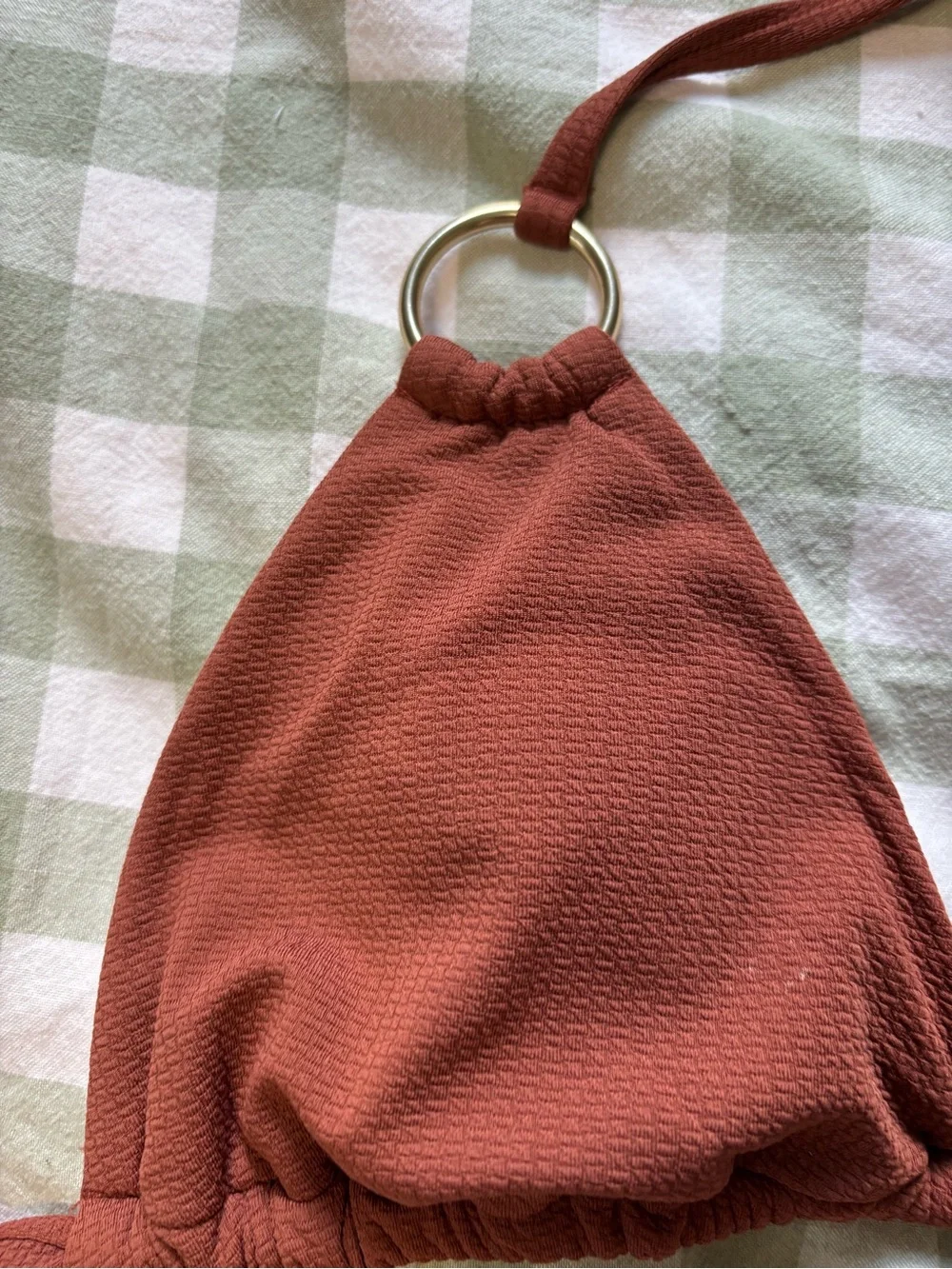 Textured Terracotta Rust Orange-Brown High-Waisted O-Ring Bikini Set